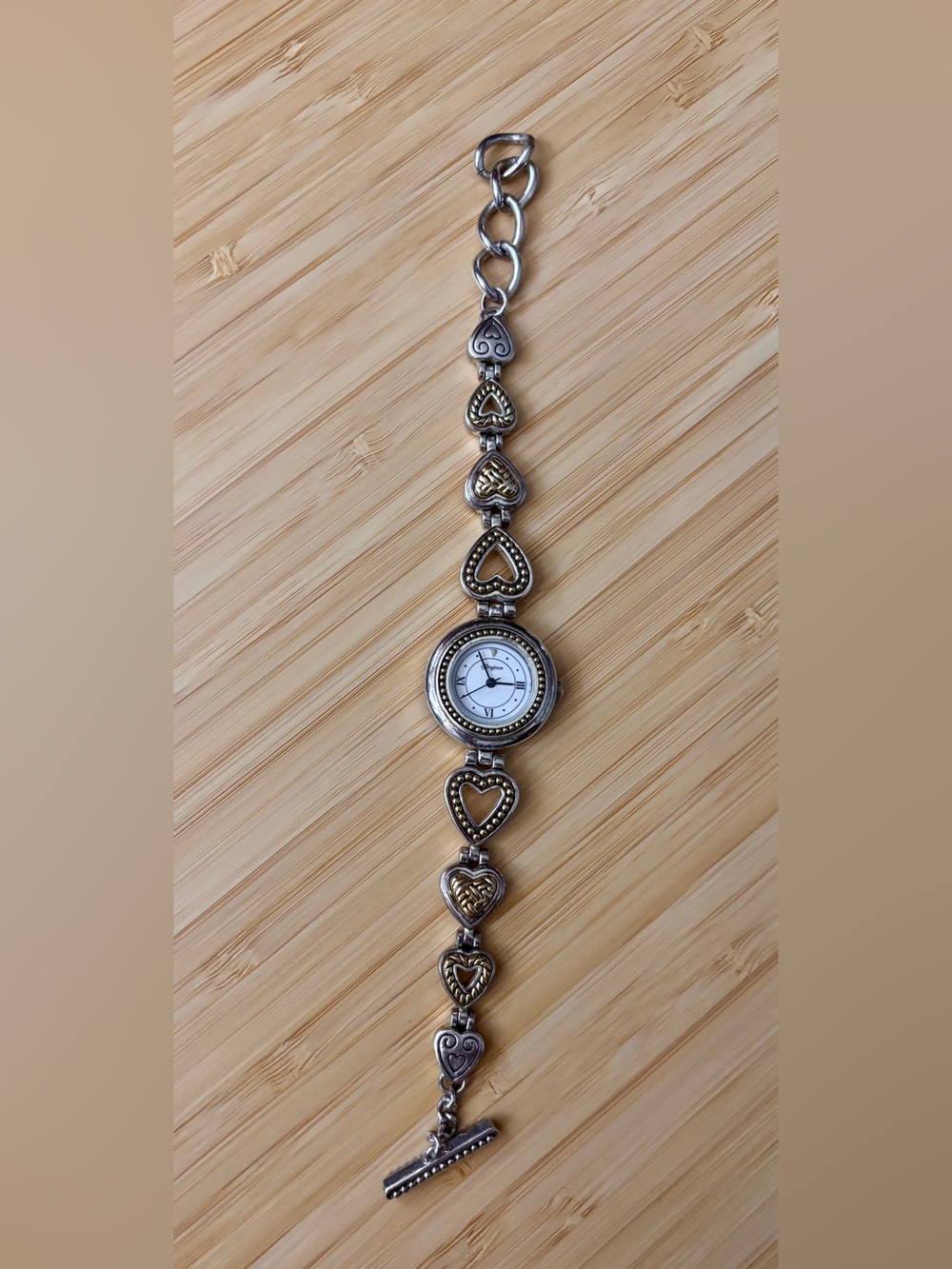 Brighton Silver and Gold Heart Accent Women's Bracelet Watch